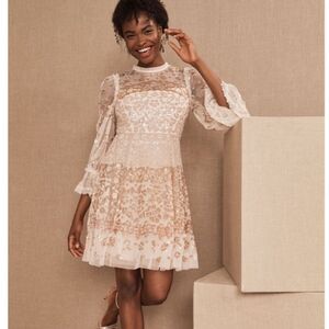 BHLDN Needle & Thread Pink Sequin Long Sleeve Dress, Size 0 NWOT